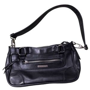 Victoria's Secret Black Leather Shoulder Bag with Front Zip
